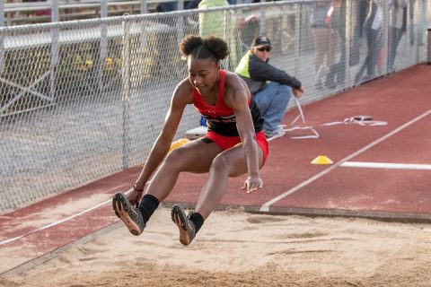 Austin Peay Track and Field's Maya Perry-Grimes gets gold in the long jump at OVC Outdoor Championships. (APSU Sports Information)