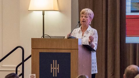 Austin Peay's Cheryl Holt inducted into the Ohio Valley Conference Hall of Fame during ceremonies Friday. (APSU Sports Information)