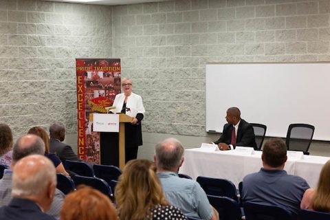 Austin Peay State University and the Clarskville-Montgomery County School System partner to provide 20 recent high school graduates and 20 CMCSS teacher’s aides with an accelerated, free path to become full-time school system teachers in just three years. Austin Peay State University and the Clarskville-Montgomery County School System partner to provide 20 recent high school graduates and 20 CMCSS teacher’s aides with an accelerated, free path to become full-time school system teachers in just three years.