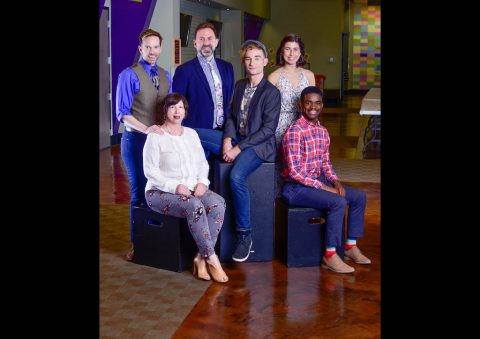 Austin Peay State University’s Dr. Christopher Bailey and Margaret Rennerfeldt, along with three APSU students Hannah Clark, Treston Henderson and Shane Kopishke, meet with Ernie Nolan (center), artistic director of the NCT. (APSU)