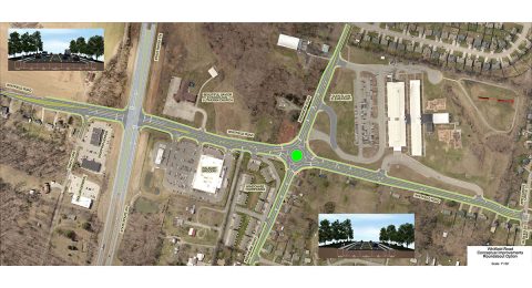 A drawing of the proposed roundabout option for the Whitfield/Needmore Road intersection.