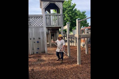 Clarksville Parks and Recreation replaces mulch at the Liberty Park Playground after flooding.