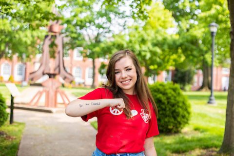 Austin Peay State University sophomore Mallory Fundora has the words "Be the Change" tattooed across her forearm. (APSU)