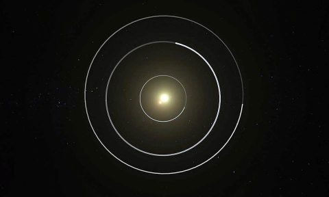 An overhead view of the orbital configuration of the Kepler-47 circumbinary planet system. (NASA/JPL Caltech/T. Pyle) An overhead view of the orbital configuration of the Kepler-47 circumbinary planet system. (NASA/JPL Caltech/T. Pyle)