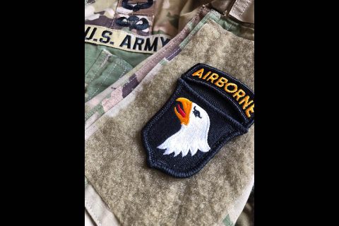 85 Soldiers assigned to the 101st Airborne Division (Air Assault) are wearing historical colored “Old Abe patches this week, June 1-9 in Normandy France, to commemorate the 75th Anniversary of the WWII Allied invasion of Normandy, commonly known as D-Day. 