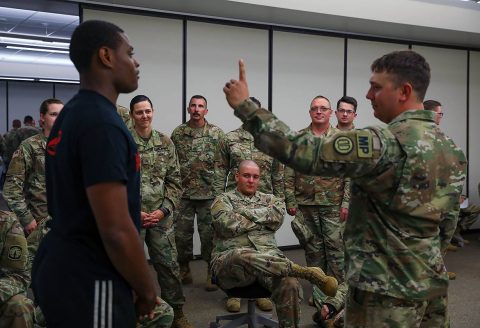 Soldiers of the 152nd Military Police Company, 203rd Military Battalion, Alabama National Guard, participate in Standard Field Sobriety Test training held by the 716th Military Police Battalion, 101st Sustainment Brigade, 101st Airborne Division (Air Assault), on Fort Campbell, Ky., June 19, 2019. (Staff Sergeant Caitlyn Byrne, 101st Sustainment Brigade) 