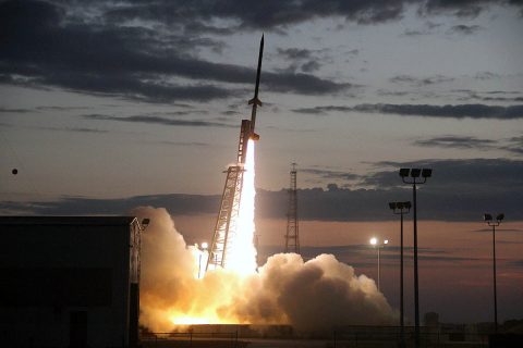 A NASA Terrier-Improved Orion suborbital sounding rocket launches, carrying Austin Peay State University’s first space-bound payload. (NASA) A NASA Terrier-Improved Orion suborbital sounding rocket launches, carrying Austin Peay State University’s first space-bound payload. (NASA)