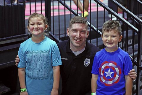 Clarksville Police take part in "Hop with a Cop" at Planet 3 Extreme Air Park Clarksville.