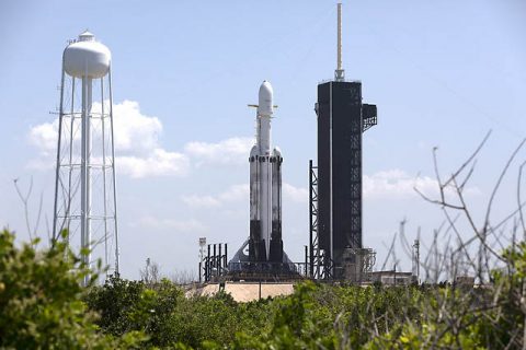 A SpaceX Falcon Heavy rocket is ready for launch on the pad at Launch Complex 39A at NASA’s Kennedy Space Center in Florida on June 24th, 2019. (NASA/Kim Shiflett)