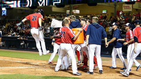 Nashville Sounds Completes Comeback against New Orleans Baby Cakes with Three Solo Home Runs. (Nashville Sounds)