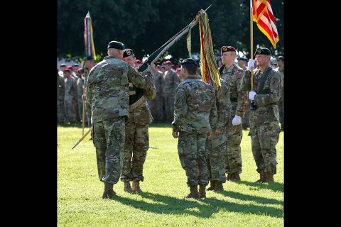Maj. Gen. Edwin J. Deedrick Jr., the commanding general of 1st Special Forces Command (Airborne), passes the 5th Special Forces Group (Airborne) colors to Col. Joseph W. Wortham, 5th SFG (A) commander, during the 5th SFG (A) change of command ceremony at Fort Campbell, Ky., July 12, 2019. (SSG Iman Broady-Chin, 5th SFG(A) Public Affairs) Maj. Gen. Edwin J. Deedrick Jr., the commanding general of 1st Special Forces Command (Airborne), passes the 5th Special Forces Group (Airborne) colors to Col. Joseph W. Wortham, 5th SFG (A) commander, during the 5th SFG (A) change of command ceremony at Fort Campbell, Ky., July 12, 2019. (SSG Iman Broady-Chin, 5th SFG(A) Public Affairs)