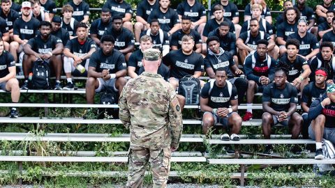 Austin Peay Football players sent the day with Fort Campbell soldiers doing team building exercises. (APSU Sports Information)