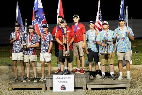 John Michael Baggett, Hunter Purviance and Wylie Randall stand atop the medal stand after the sporting clays competition. (APSU) John Michael Baggett, Hunter Purviance and Wylie Randall stand atop the medal stand after the sporting clays competition. (APSU)