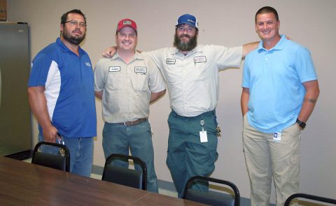 Crew Chief Charles Simon, maintenance specialists James Barrineau and Brandon West, and Rodney Ammons, Clarksville Parks and Recreation Grounds & Facilities Maintenance Manager, are happy to have a new break room as part of their workplace at 1210 Franklin Street. Their project provided improved office space and work areas. 