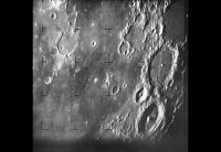 Portion of first Moon photo by a U.S. spacecraft, Ranger 7, on July 31, 1964, about 17 minutes before it successfully collided with the lunar surface. The Ranger missions helped with Apollo landing-site selection. (NASA/JPL)