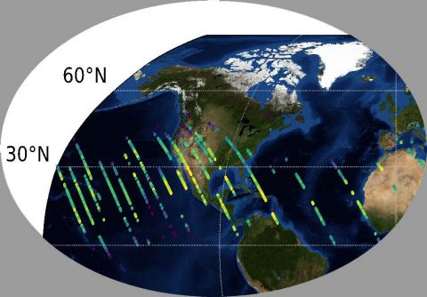 Preliminary carbon dioxide (CO2) measurements from OCO-3 over the United States. (NASA/JPL-Caltech) Preliminary carbon dioxide (CO2) measurements from OCO-3 over the United States. (NASA/JPL-Caltech)