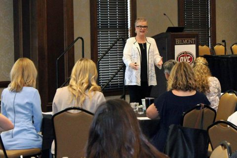 Austin Peay president Dr. Alisa White speaks at the Nashville Sports Council's Women in Sports Initiative. (APSU Sports Information)