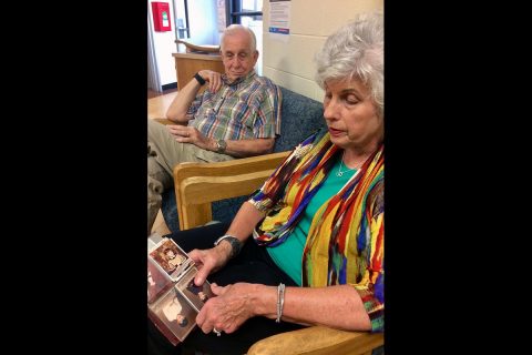 Dr. Harriet McQueen shows off childhood photos of her sons, Andy and Jeff, now 46 and 43, respectively. (APSU)