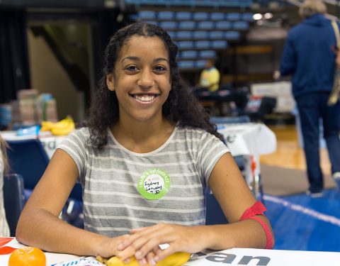 Blood donor Sydney Conway at an American Red Cross blood drive. (Sharon Penn, American Red Cross)