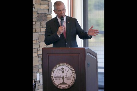 Clarksville Mayor Joe Pitts speaks at a luncheon on small business development.