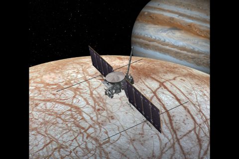 A 2016 artist's concept of the Europa Clipper spacecraft. The design is changing as the spacecraft is developed. (NASA/JPL-Caltech)