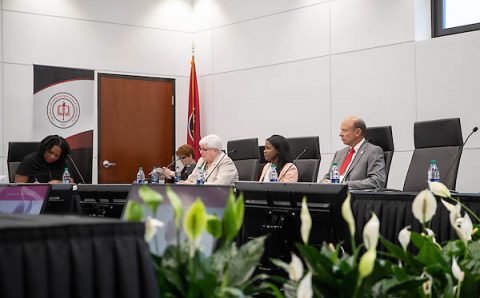 Members of Austin Peay State University's Board of Trustees discuss University policies during a recent meeting. (APSU)