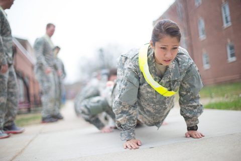 Austin Peay cadets performing pushups, one of the tasks in the upcoming competition. (APSU)