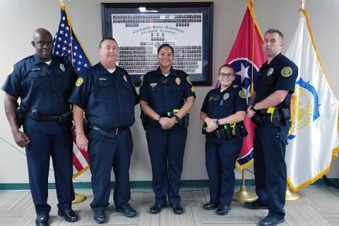 Clarksville Police Department Community Relations Unit (L to R) Officer Howard, Officer Carroll, Sgt Jones, Officer Kellett, and Officer Traughber.