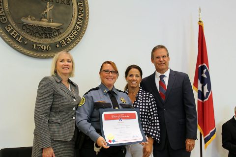 Montgomery County Sheriff’s Officer Sergeant Shanna Grice received the First Responder Award from the State of Tennessee.