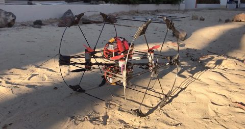 A prototype of the transforming robot Shapeshifter is tested in the robotics yard at NASA's Jet Propulsion Laboratory. Shapeshifter is made of smaller robots that can morph into rolling spheres, flying drones, swimming submersibles, and more. (NASA/JPL-Caltech)