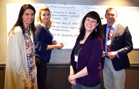 Several members of the Clarksville Suicide Prevention Coalition -- Kara Merriam, Centerstone; Misty Leitsch, TSPN; Carrie Brensike, TN Valley VA; and Joey Smith, County Health Director -- work to plan #BeThere Clarksville, a suicide prevention summit from 9:00am to 2:00pm October 3rd at the Wilma Rudolph Events Center.