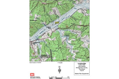 This is a map showing the location of Lock C on the Cumberland River in Montgomery County, Tennessee. (U.S. Army Corps of Engineers, Nashville District)