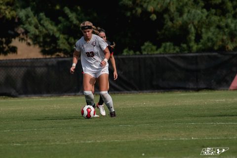 Austin Peay Women's Soccer senior Melody Fisher scores her first career goal in loss to Tennessee Tech, Sunday. (APSU Sports Information)