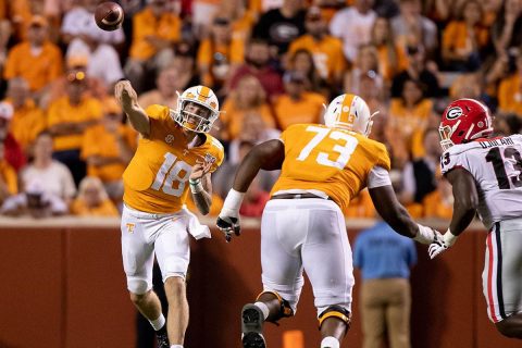 Tennessee Vols Football freshman quarterback Brian Maurer threw for 259 yards, two touchdowns and one interception in loss to #3 Georgia, Saturday. (Andrew Ferguson, Tennessee Athletics) Tennessee Vols Football freshman quarterback Brian Maurer threw for 259 yards, two touchdowns and one interception in loss to #3 Georgia, Saturday. (Andrew Ferguson, Tennessee Athletics)