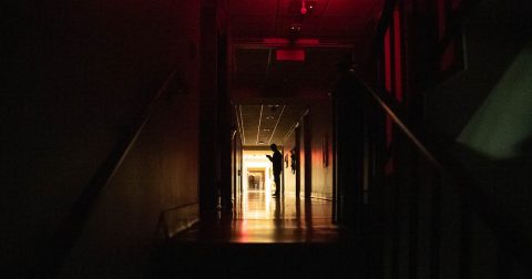 One of the ghost hunt team members explores Harned. (APSU) One of the ghost hunt team members explores Harned. (APSU)