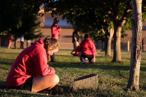 Austin Peay State University’s softball team locates a fallen soldiers tree and stone on Gabriel Field at Fort Campbell, Ky., Friday, Oct. 18 2019. “The most important part of today was coming out to this field and being able to realize that there are more important things than softball,” said APSU head coach Kassie Stanfill. (Sgt. Christopher Roberts) 