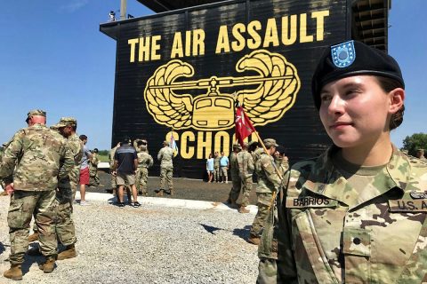 Austin Peay State University ROTC Cadet Jasmine Barrios poses at the famous Air Assault School wearing her new Air Assault pin. (APSU)