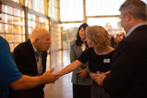 Congressional Medal of Honor recipient Bennie Adkins meets attendees. (APSU)