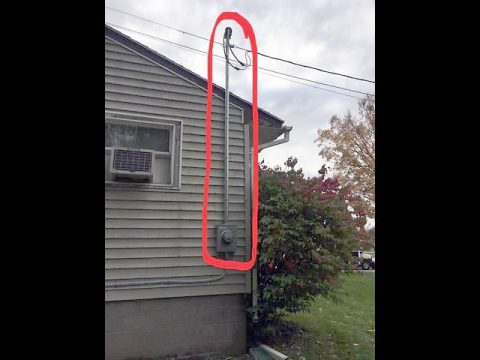 A home's Service Mast/Riser, outlined in red.