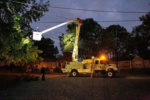 CDE Lightband crews working through the night restoring power to Clarksville residents.