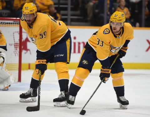 Nashville Predators Roman Josi and Viktor Arvidsson. (Michael Strasinger)