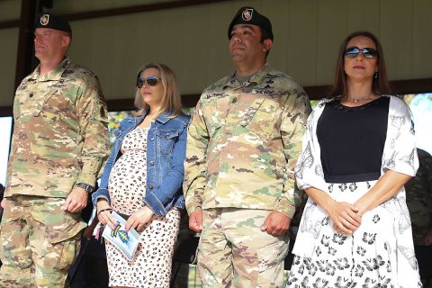 From left to right, Lt. Col. Brian Mulhern and Command Sgt. Maj. Hector Valleortiz 4th Battalion, 5th Special Forces Group (Airborne), posed with their spouse at a Change of Responsibility on Fort Campbell, Ky. Oct. 4, 2019. The Change of Responsibility is a ceremony in which previous commands relinquish authority and responsibility to a new command. (Sgt. Christopher Richardson) From left to right, Lt. Col. Brian Mulhern and Command Sgt. Maj. Hector Valleortiz 4th Battalion, 5th Special Forces Group (Airborne), posed with their spouse at a Change of Responsibility on Fort Campbell, Ky. Oct. 4, 2019. The Change of Responsibility is a ceremony in which previous commands relinquish authority and responsibility to a new command. (Sgt. Christopher Richardson)