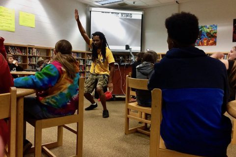 Bomani Armah gets Kenwood Middle School students to engage in the writing process. (APSU)