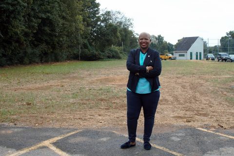 Montgomery County Commissioner Rashidah Leverett at the cleaned up lot.