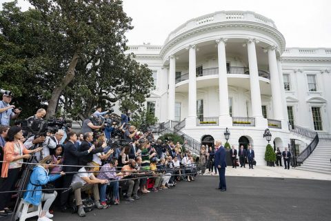 U.S. President Donald J. Trump speaks with reporters prior to his trip to The Villages, Florida, October 3rd, 2019. (Official White House Photo by Tia Dufour)