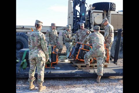 Soldiers from varying brigades and units throughout the 101st Airborne Division (Air Assault), properly secure equipment brought in to the Division Excess Consolidation Point (DECP) to a pallet, Nov. 20, as part of Operations Clean Eagle and Eagle Sweep. (Staff Sgt. Caitlyn Byrne, 101st Sustainment Brigade Public Affairs) 