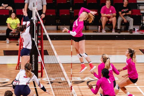 Austin Peay State University Women's Volleyball freshman Tegan Seyring has career-best outing in five-set victory over UT Martin, Friday night. (APSU Sports Information)