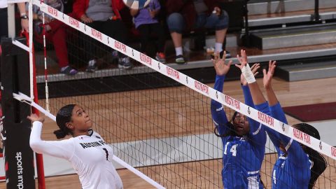 Austin Peay State University Volleyball sophomore Aysha Hood had eight blocks in loss to Murray State, Wednesday. (APSU Sports Information)