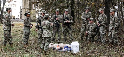 Public Health Activity Soldiers from Fort Knox, KY instruct 163rd Military Police Detachment, 716th Military Police Battalion and 101st Sustainment Brigade Soldiers how to triage and care for a wounded military working dog properly while in a deployed or austere environment, at Range 65, Fort Campbell, KY, Nov. 6. The 716th MP Bn.’s 163rd MP Det. and 510th MP Det. trained together to ensure readiness and deployability during the battalion field training exercise. (Staff Sgt. Caitlyn Byrne, 101st Sustainment Brigade Public Affairs) Public Health Activity Soldiers from Fort Knox, KY instruct 163rd Military Police Detachment, 716th Military Police Battalion and 101st Sustainment Brigade Soldiers how to triage and care for a wounded military working dog properly while in a deployed or austere environment, at Range 65, Fort Campbell, KY, Nov. 6. The 716th MP Bn.’s 163rd MP Det. and 510th MP Det. trained together to ensure readiness and deployability during the battalion field training exercise. (Staff Sgt. Caitlyn Byrne, 101st Sustainment Brigade Public Affairs)
