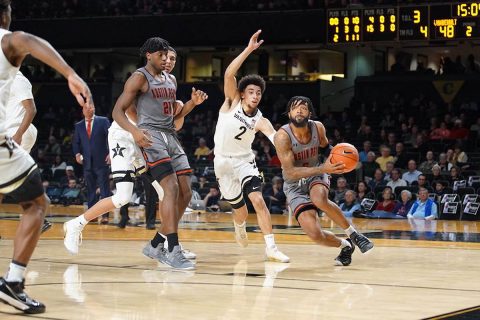 Austin Peay State University men's basketball players #21 Terry Taylor and #5 Jordyn Adams receive OVC awards. (APSU Sports Information)